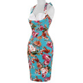 Belle Poque Halter Baumwolle Floral Print Pinup Kleid 50er Jahre Swing Kleid Retro Vintage Kleid BP000021-8